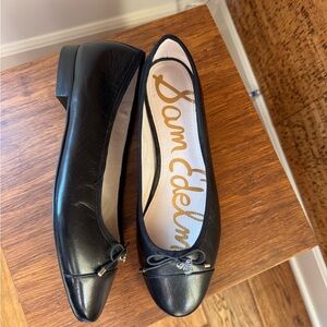Sam Edelman Black Leather Flats with Bow Detail